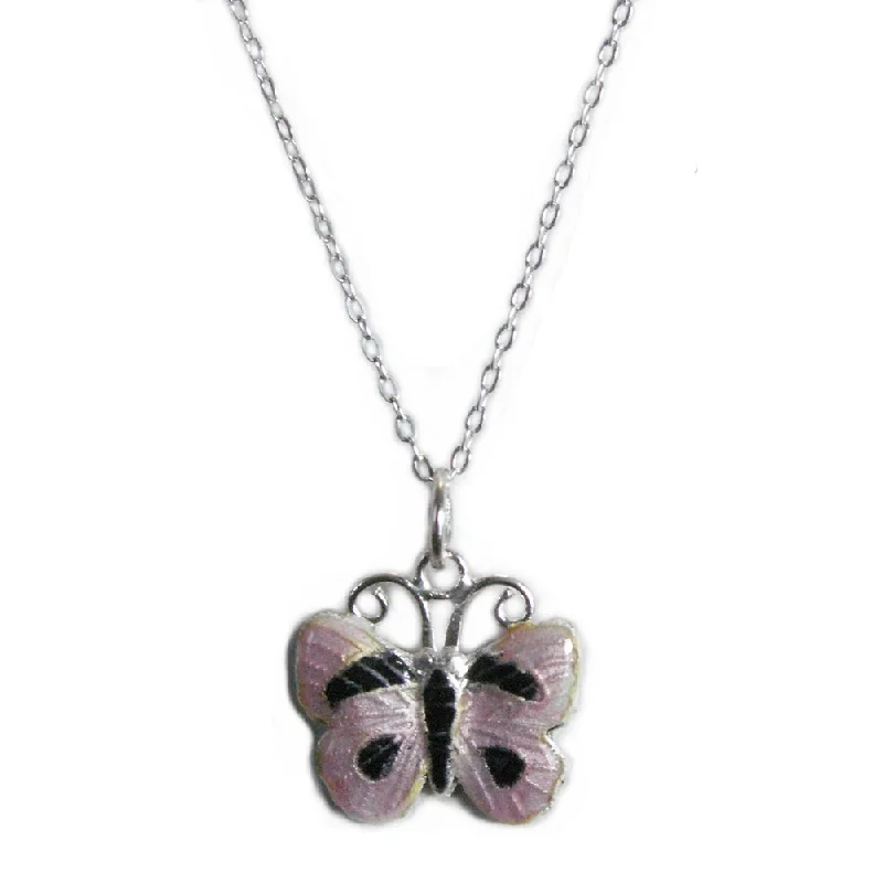 trendy pendant necklaces for women -Lilac Butterfly Necklace Cloissone and Sterling Silver 16-inch Chain