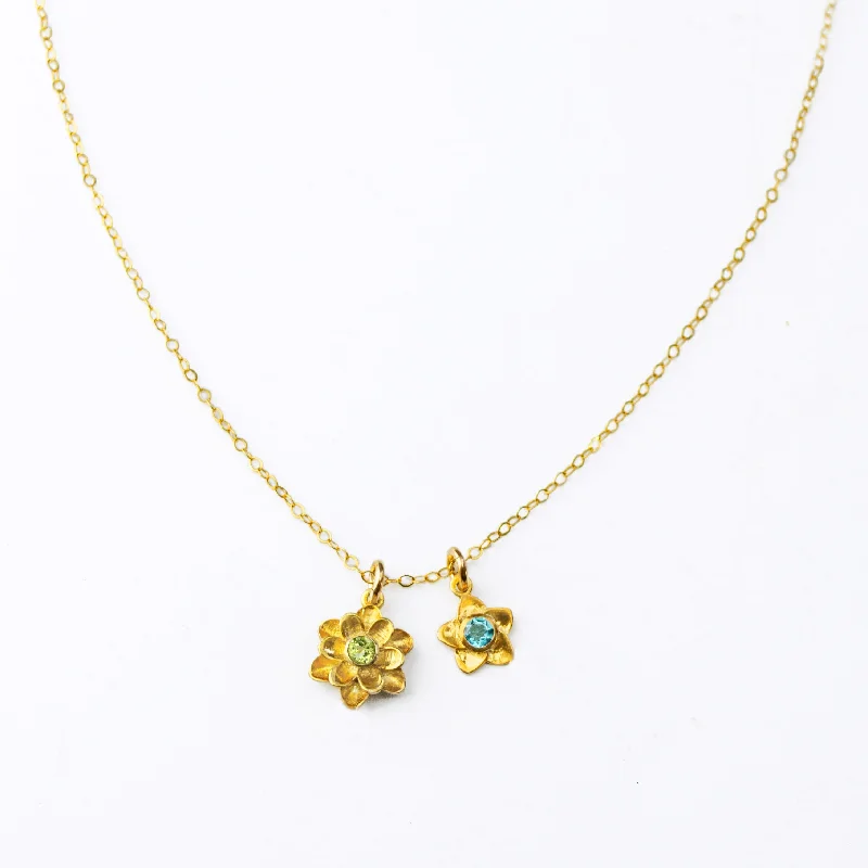 dainty gold necklaces for women -Bloom Birthstone Charm Necklace for Mom, Flower Pendants