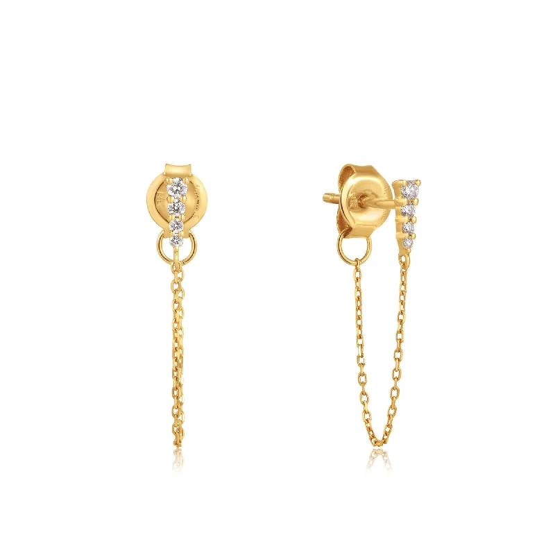 chic earrings for women -Ania Haie 14kt Gold Natural Diamond Drop Chain Earrings