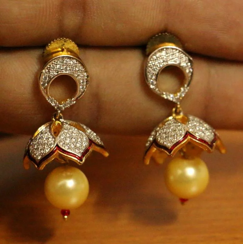 simple hoop earrings for women -Diamond Look Leaf Pattern Pearl Jhumka's