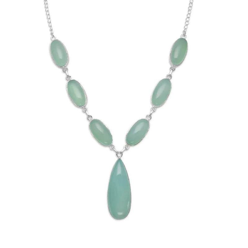 vintage pendant necklaces for women -Sea Green Chalcedony Seven Stone Sterling Silver Necklace