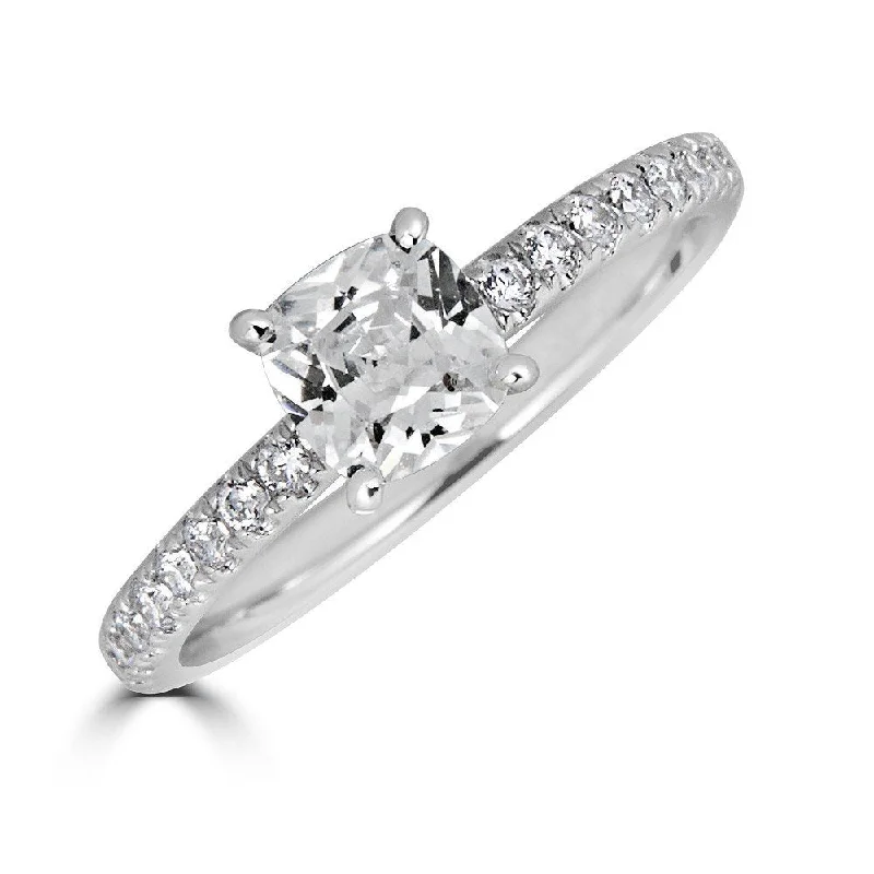 white gold rings for women -14KT Gold 1.00 CTW Cushion Cut Diamond Accent Ring