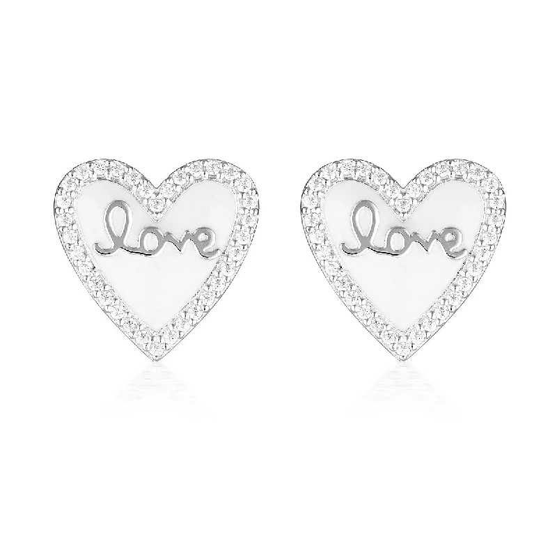 elegant earrings for women -GEORGINI REFLECTION ENAMEL LOVE HEART STUD EARRINGS SILVER