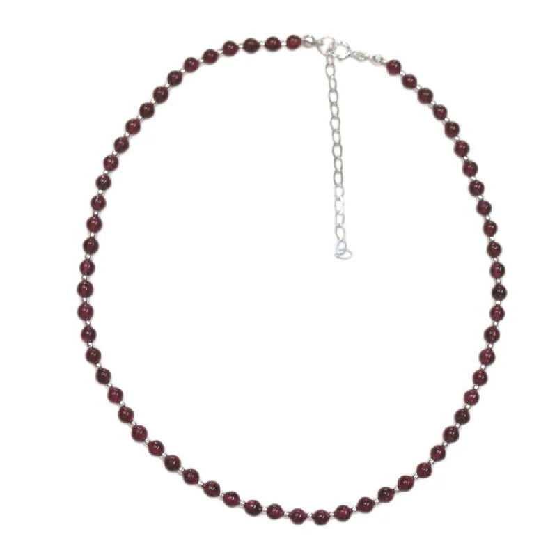 pearl chain necklaces for women -Garnet Bead Necklace Sterling Silver Length January Birthstone