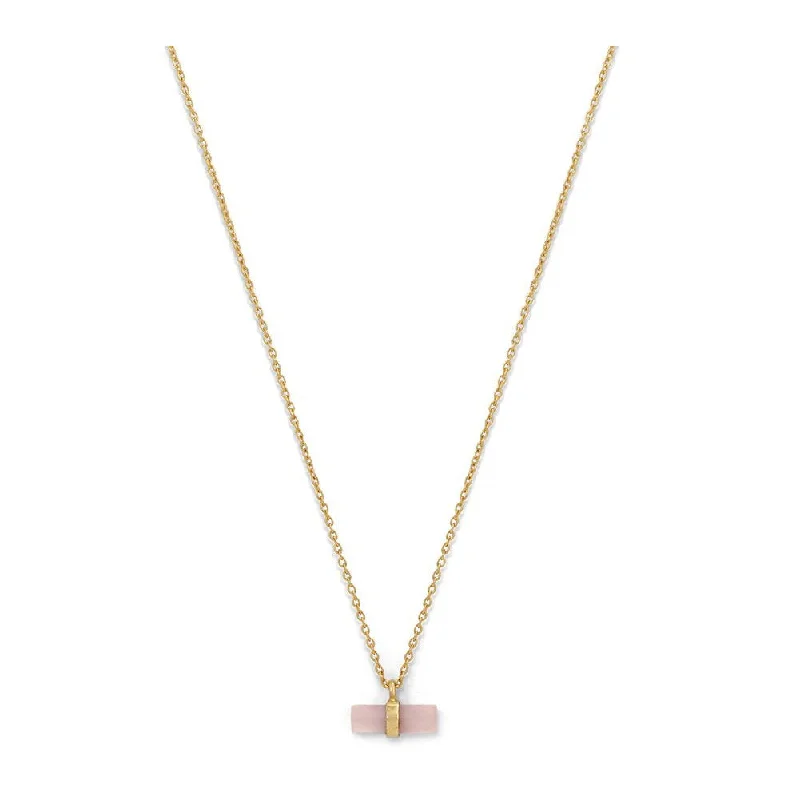 diamond necklaces for women -Dyed Rose Quartz Necklace with Pencil Cut Stone Gold-plated Sterling Silver