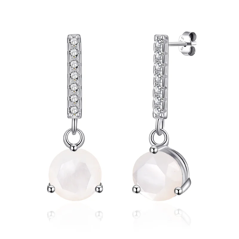 pearl drop earrings for women -Sterling Silver Mother of Pearl Gemstone Drop Earrings