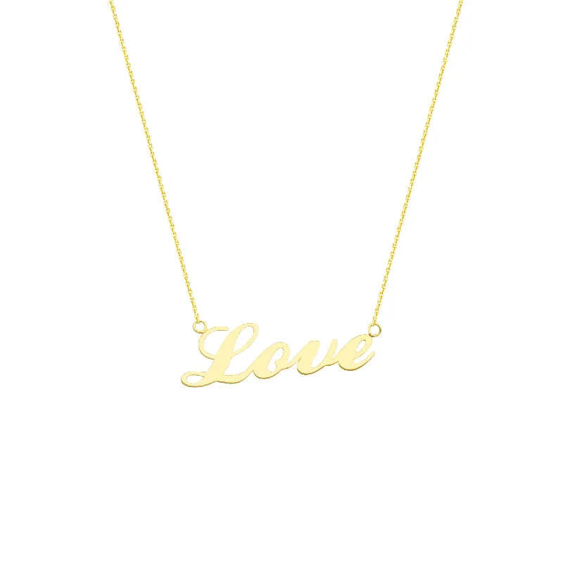 vintage crystal necklaces for women -East 2 West Cursive Word Love Necklace Yellow Gold on Sterling Silver