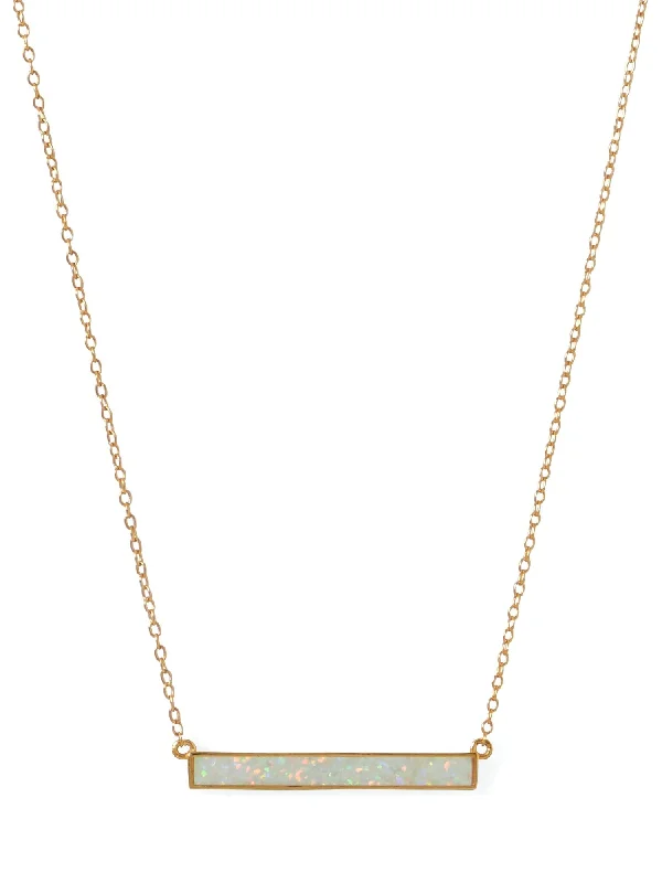 layered gold necklaces for women -Synthetic White Opal Bar Necklace Gold-plated Sterling Silver Adjustable