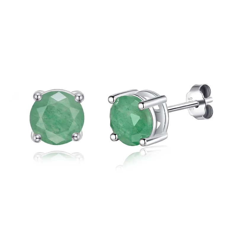 luxury gemstone earrings for women -Sterling Silver Green Aventurine Gemstone Earrings