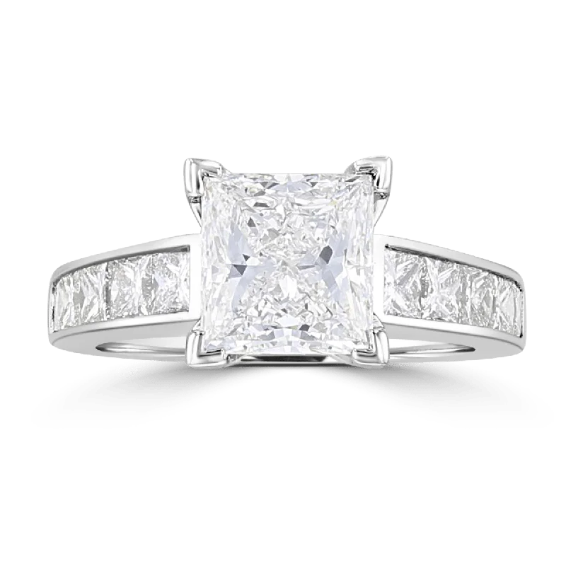 minimalist wedding rings -14KT White Gold 3.56 CTW Princess Cut Diamond Channel Set Ring