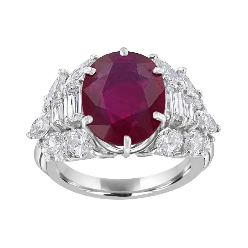 statement rings for women -18KT GOLD 6.26 CT RUBY & 3.82 CTW DIAMOND ACCENT VINTAGE RING