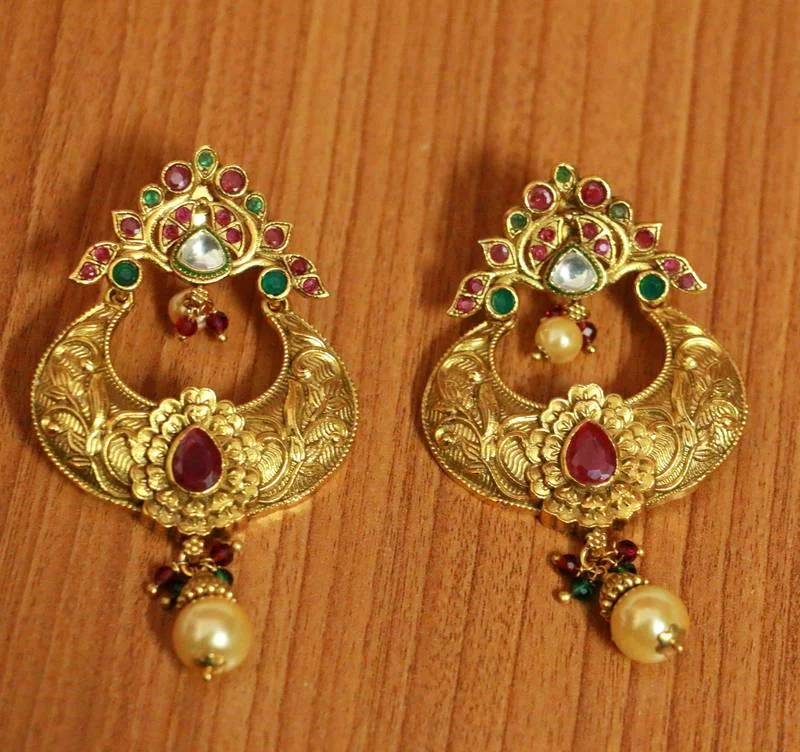 minimalist earrings for women -Multicolour Kundan Polki Antique Gold Earrings