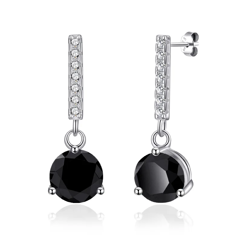 chic earrings for women -Sterling Silver Black Onyx Gemstone Drop Earrings