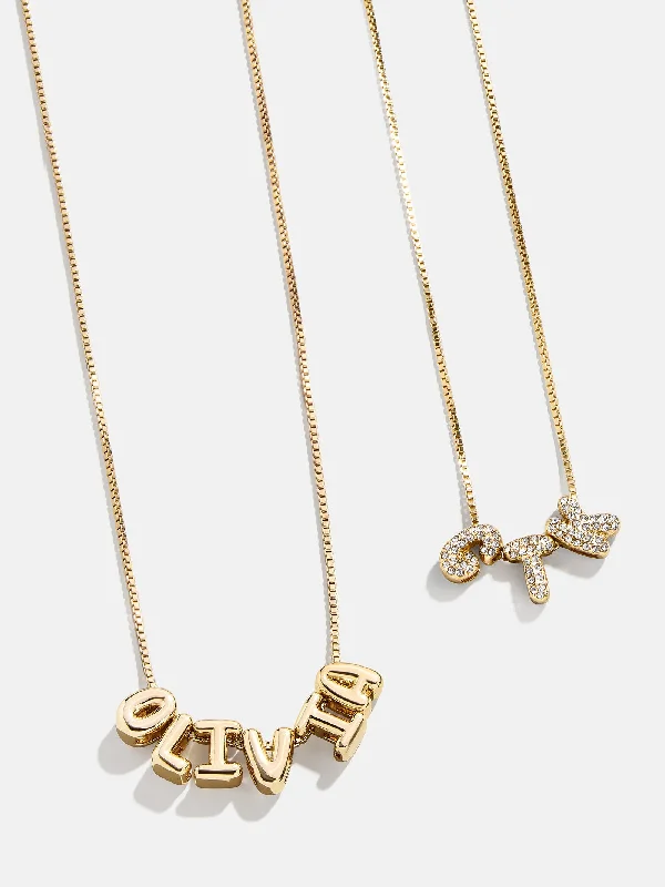 elegant necklaces for women -Mini Custom Bubble Letter Necklace - Gold/Pavé