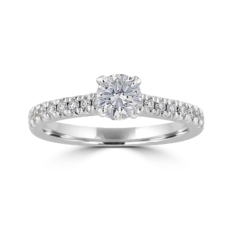 statement rings for women -JULEVE 14KT WHITE GOLD 1.00 CTW ROUND DIAMOND HIDDEN HALO RING