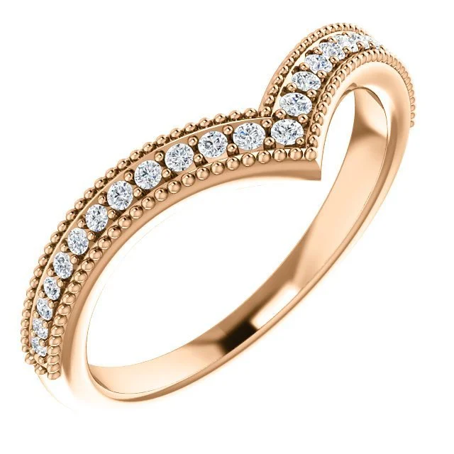 birthstone rings for women -14KT Gold 1/6 CTW Diamond Stackable "V" Ring