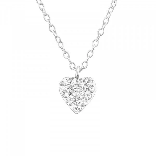 fashionable necklaces for women -Sterling Silver Heart Necklace With Clear Crystal