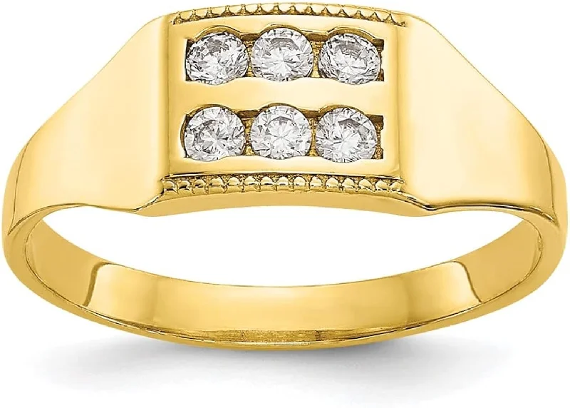 oval rings for women -10K Yellow Gold Double Row Cubic Zirconia Kid's Ring