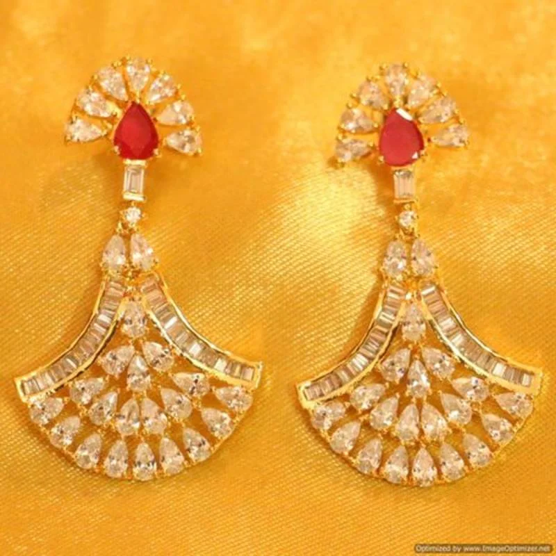 handmade earrings for women -Ruby Diamond Look Gold Plated Danglers