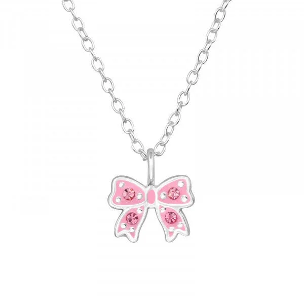 engraved silver necklaces for women -Childrens Sterling Silver Pink Bow Necklace