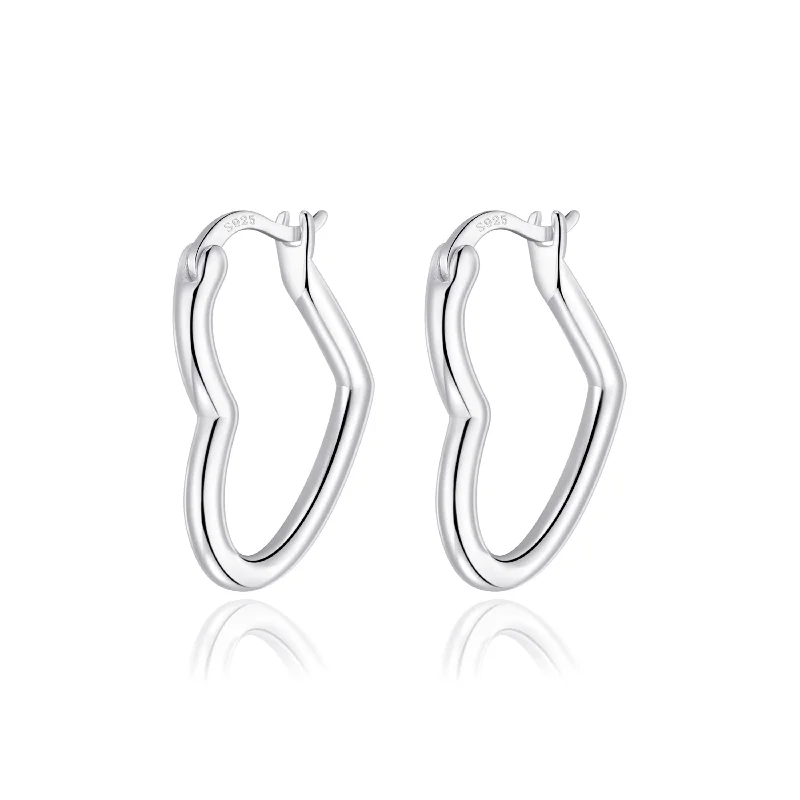 crystal drop earrings for women -Sterling Silver Heart Hoop Earrings with Latch Back