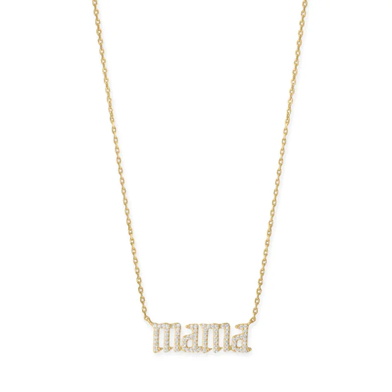 heart necklaces for women -MAMA Necklace with Cubic Zirconia 14k Gold-plated Silver Adjustable