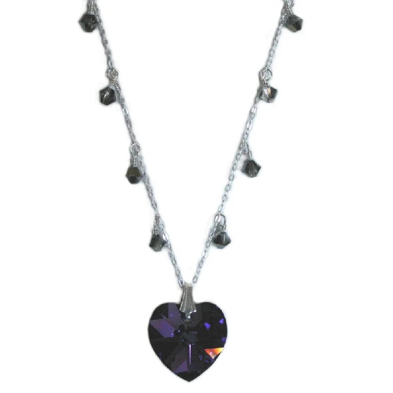 fashion necklaces for women -Heliotrope Purple and Blue Crystal Heart Necklace Sterling Silver