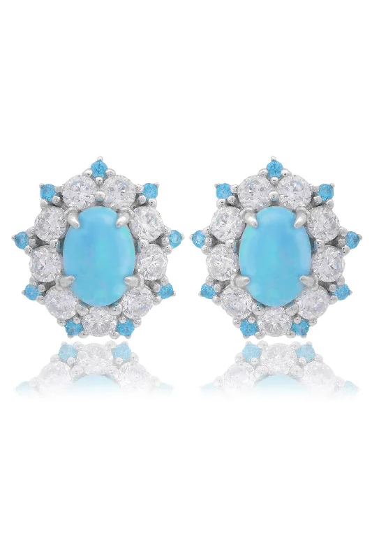 gemstone hoop earrings for women -OPAL GLOW BARANGAROO BLUE CREATED OPAL EARRINGS