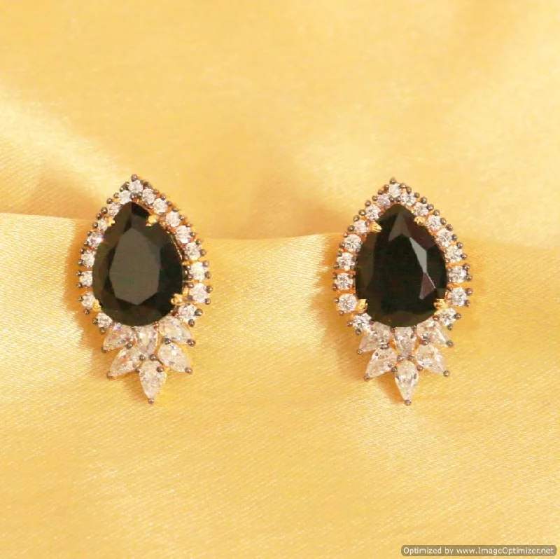 long earrings for women -Pear shapped AD and onyx studs