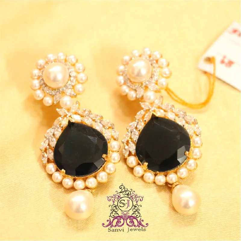 stylish pearl earrings for women -Black Onyx & Pearl Danglers