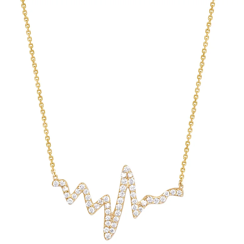 gold necklaces for women -14k Yellow Gold East2West Cubic Zirconia HeartBeat Necklace Adjustable Length