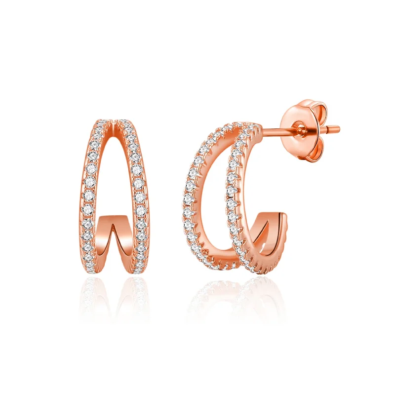 modern earrings for women -Rose Gold Plated Split Hoop Earrings Created with Zircondia® Crystals