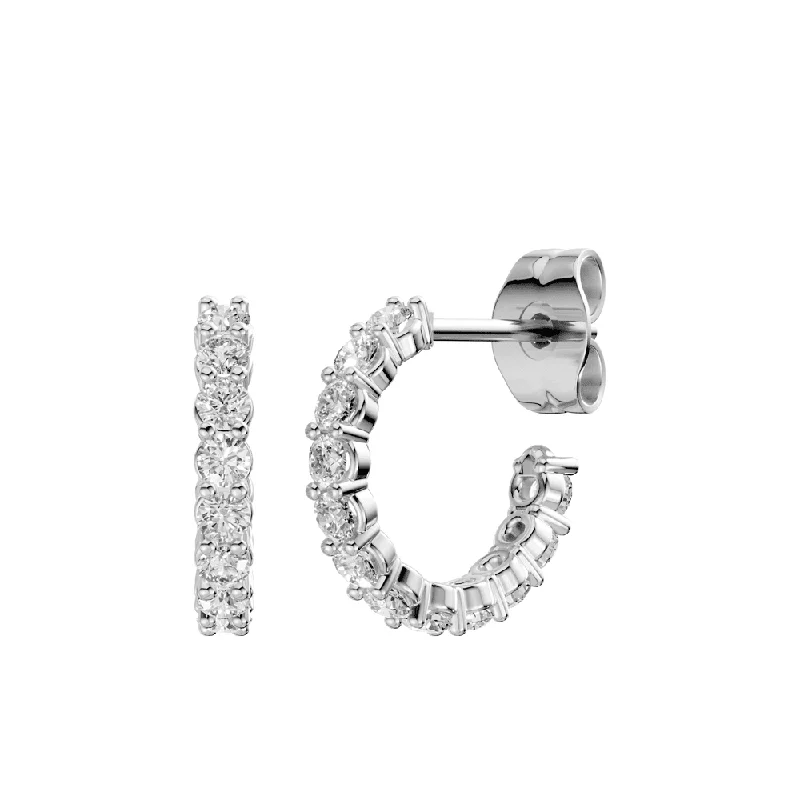 clip-on earrings for women -J Hoop Stud Earrings with 1.00ct of Laboratory Grown Diamonds in Sterling Silver and Platinum