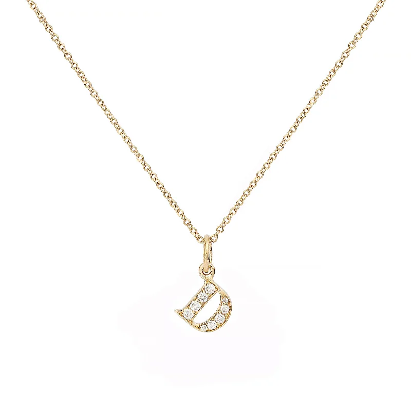 art deco necklaces for women -Love Letter D 18K Gold Necklace w. Diamonds