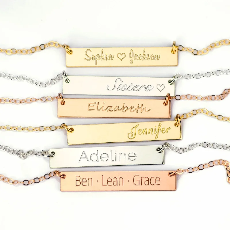 crystal drop necklaces for women -Large Engraved Bar Necklace