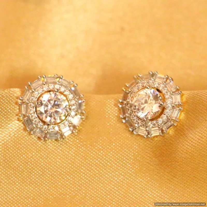 geometric earrings for women -Diamond Look Gold Plated Fine Studs