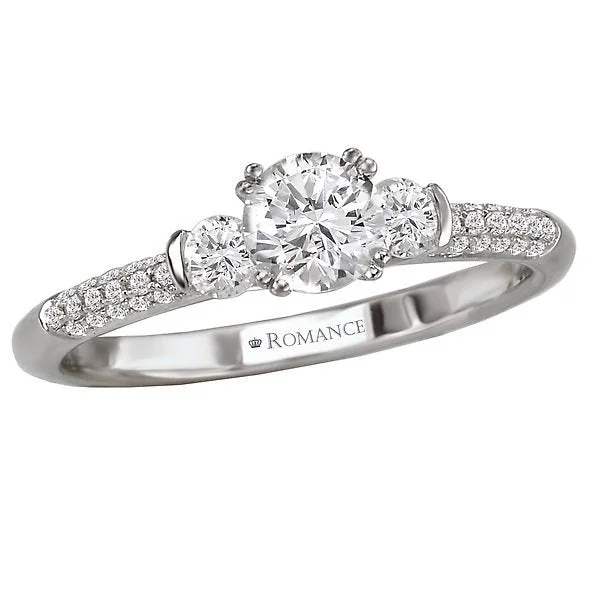 personalized rings for women -14KT WHITE GOLD 3/4 CTW PAVE SET ROUND DIAMOND 3 STONE RING