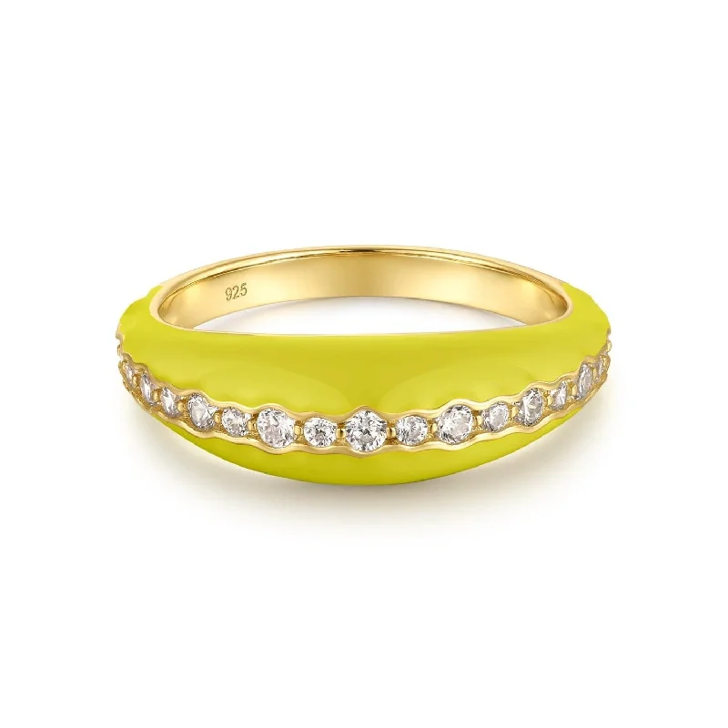 wedding ring sets for women -Tapered Yellow Enamel & Cz Channel Ring