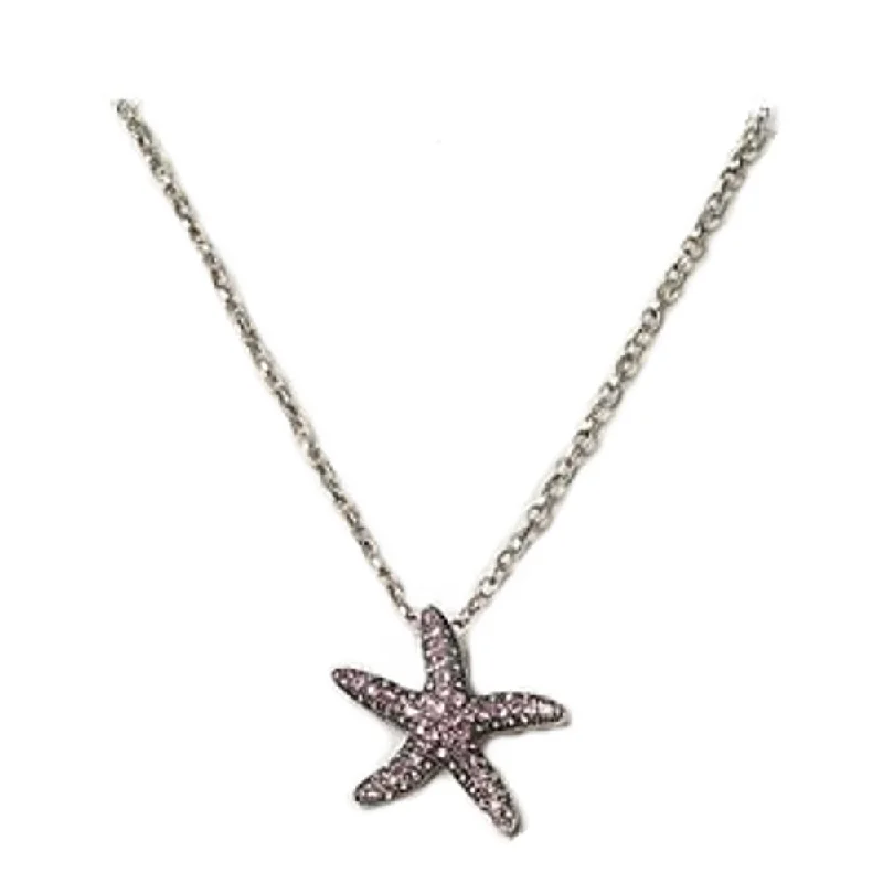 chic necklaces for women -AzureBella Jewelry Starfish Necklace Pink Rhinestones Antiqued Silver-Plated Adjustable Length