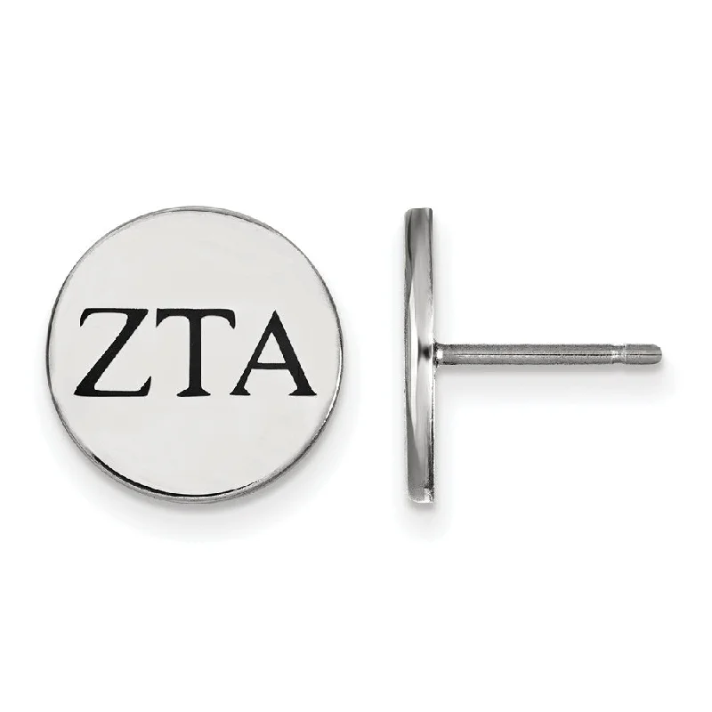 bold earrings for women -Sterling Silver & Black Enamel Zeta Tau Alpha Post Earrings