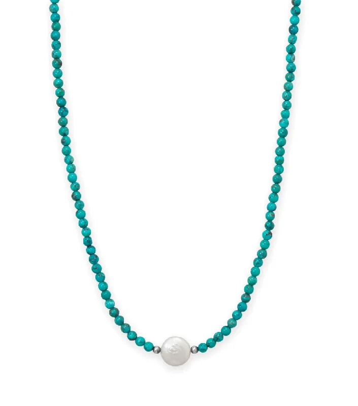 moonstone necklaces for women -Stabilized Turquoise Bead and Cultured Freshwater Pearl Necklace