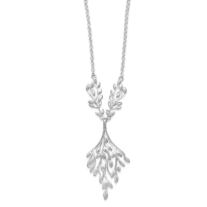 stylish pendant necklaces for women -Leaf Vine Design Y Necklace Sterling Silver Diamond Shape