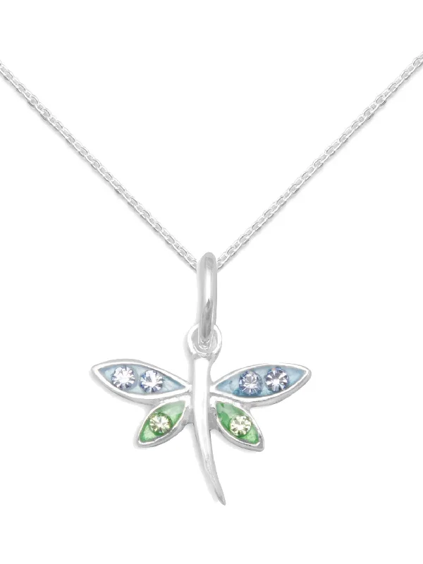 minimalist necklaces for women -Small Dragonfly Necklace with Crystals Sterling Silver