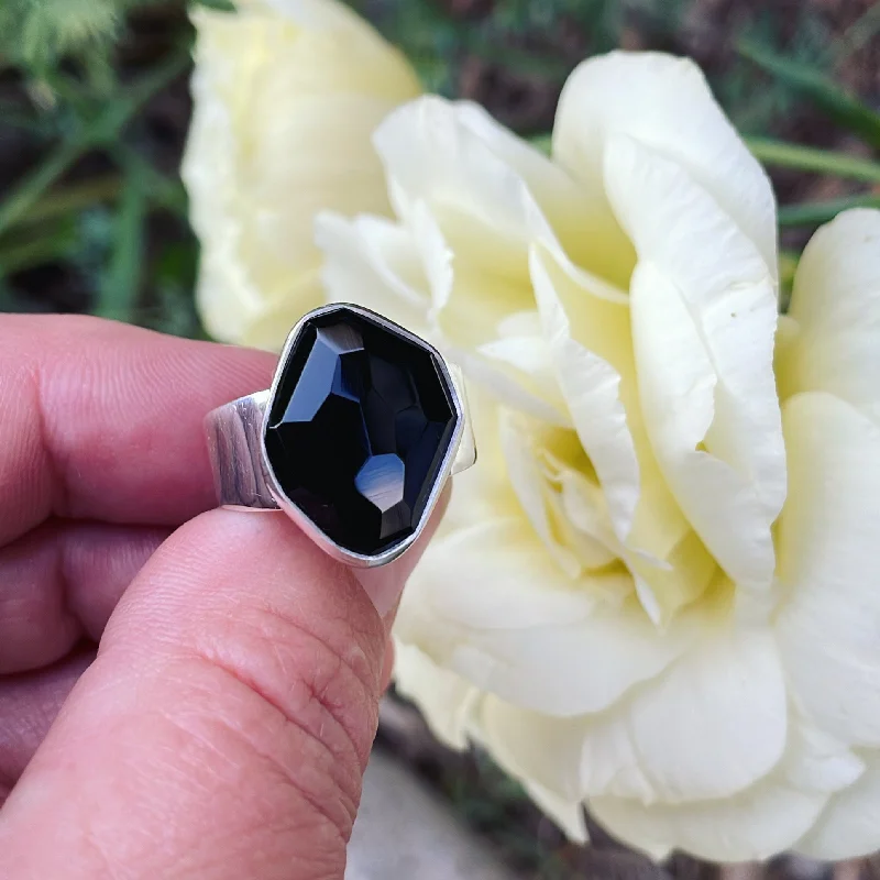 promise rings for couples -Black Obsidian and Sterling Silver Ring