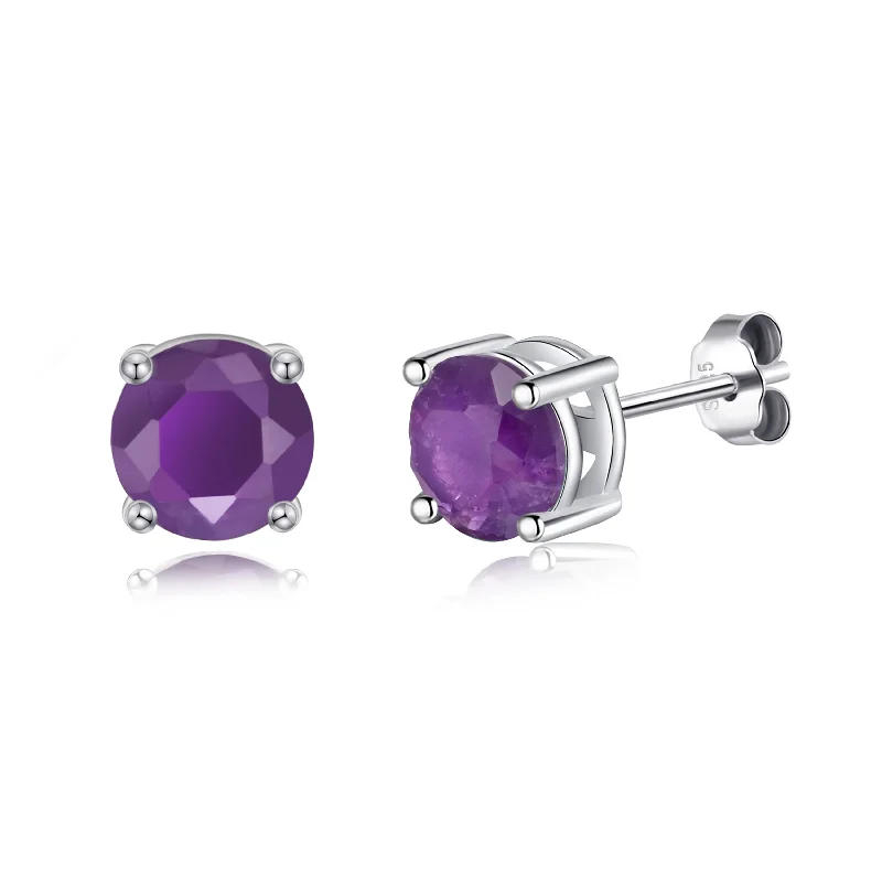 evening drop earrings for women -Sterling Silver Amethyst Gemstone Earrings