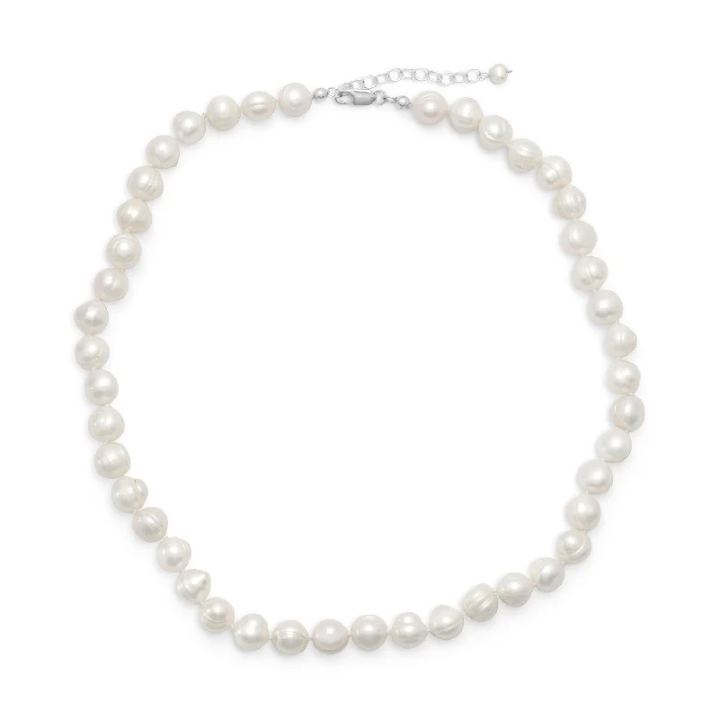 adjustable necklaces for women -White Cultured Freshwater Pearl Necklace with 10mm Pearls Individually Knotted Sterling Silver