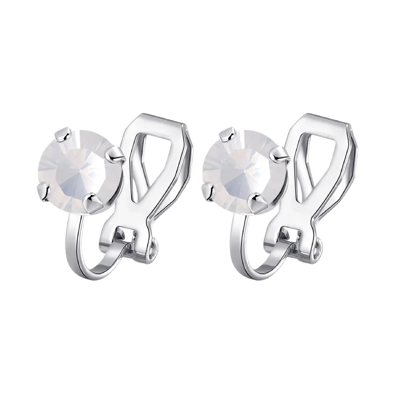 classic pearl earrings for women -White Opal Crystal Clip On Earrings Created with Zircondia® Crystals