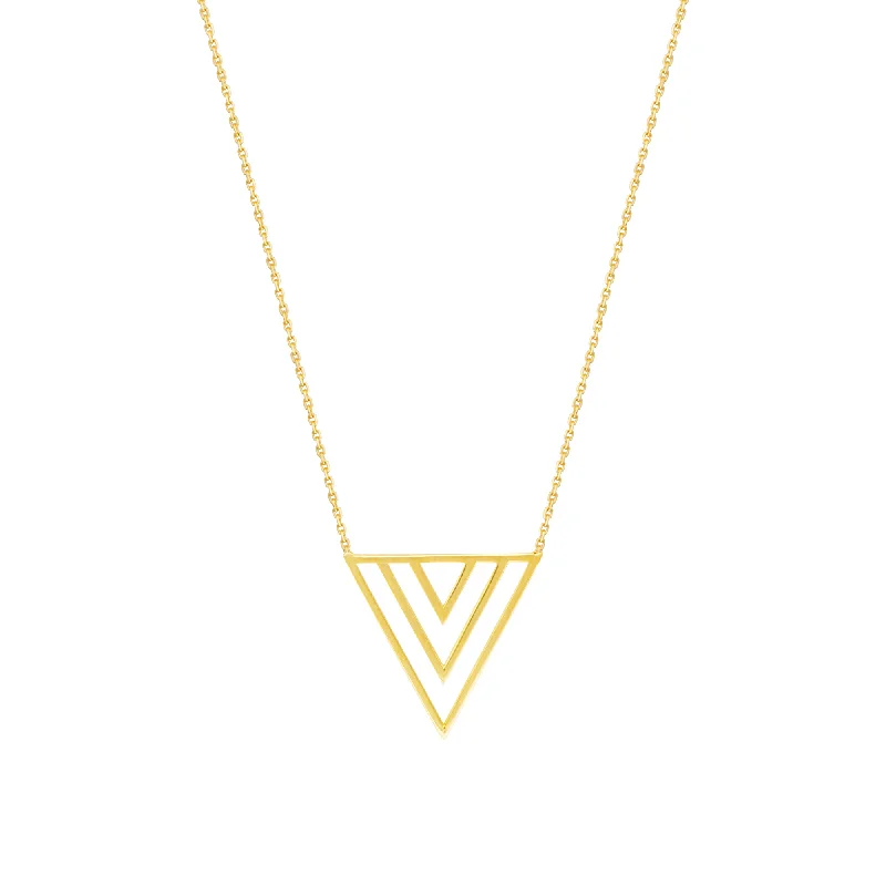 silver necklaces for women -Draw the Line Trio V Triangle Geometric Necklace 14k Yellow Gold