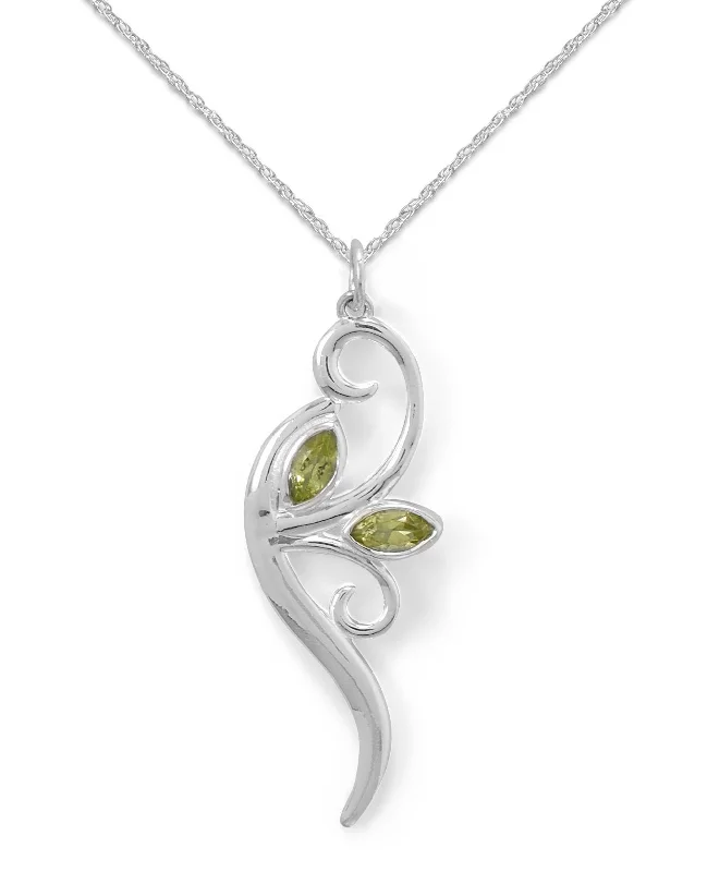 layered gemstone necklaces for women -Peridot Leaf and Vine Branch Necklace Sterling Silver with Rope Chain