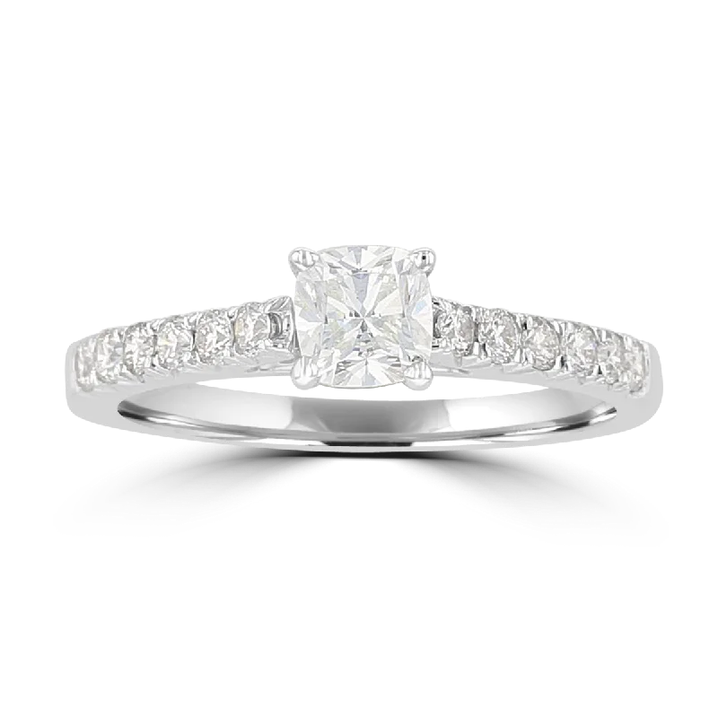 trendy rings for women -14KT White Gold 3/4 CTW Cushion Diamond Cathedral Ring